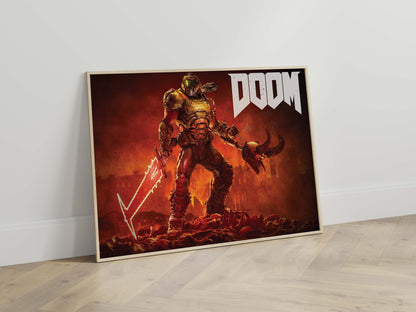 Doom Eternal Slayer Poster Retro Sci Fi Wall Art Futuristic Gamer Room Decor Demon Action Print