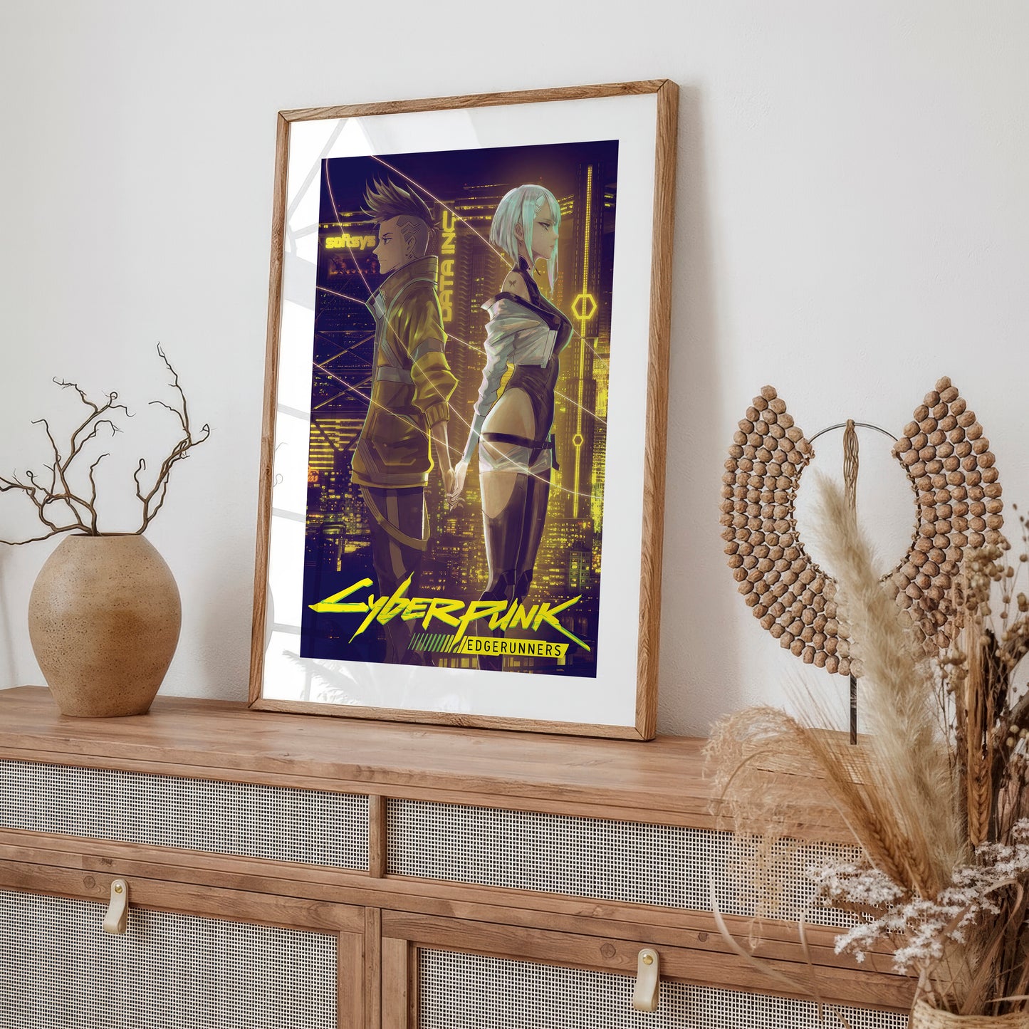 Cyberpunk Couple Poster, Futuristic City Night Wall Art, Neon Sci Fi Print