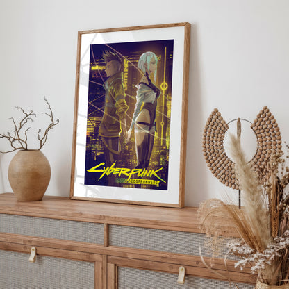 Cyberpunk Couple Poster, Futuristic City Night Wall Art, Neon Sci Fi Print