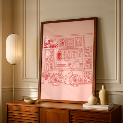 Japanese Ramen Shop Poster, Minimal Line Art, Asian Decor
