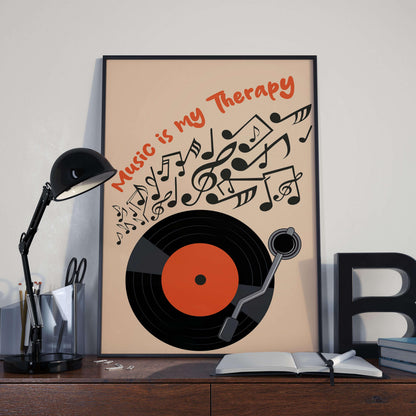 Retro Vinyl Record Music Therapy Poster, Decoration Room Office