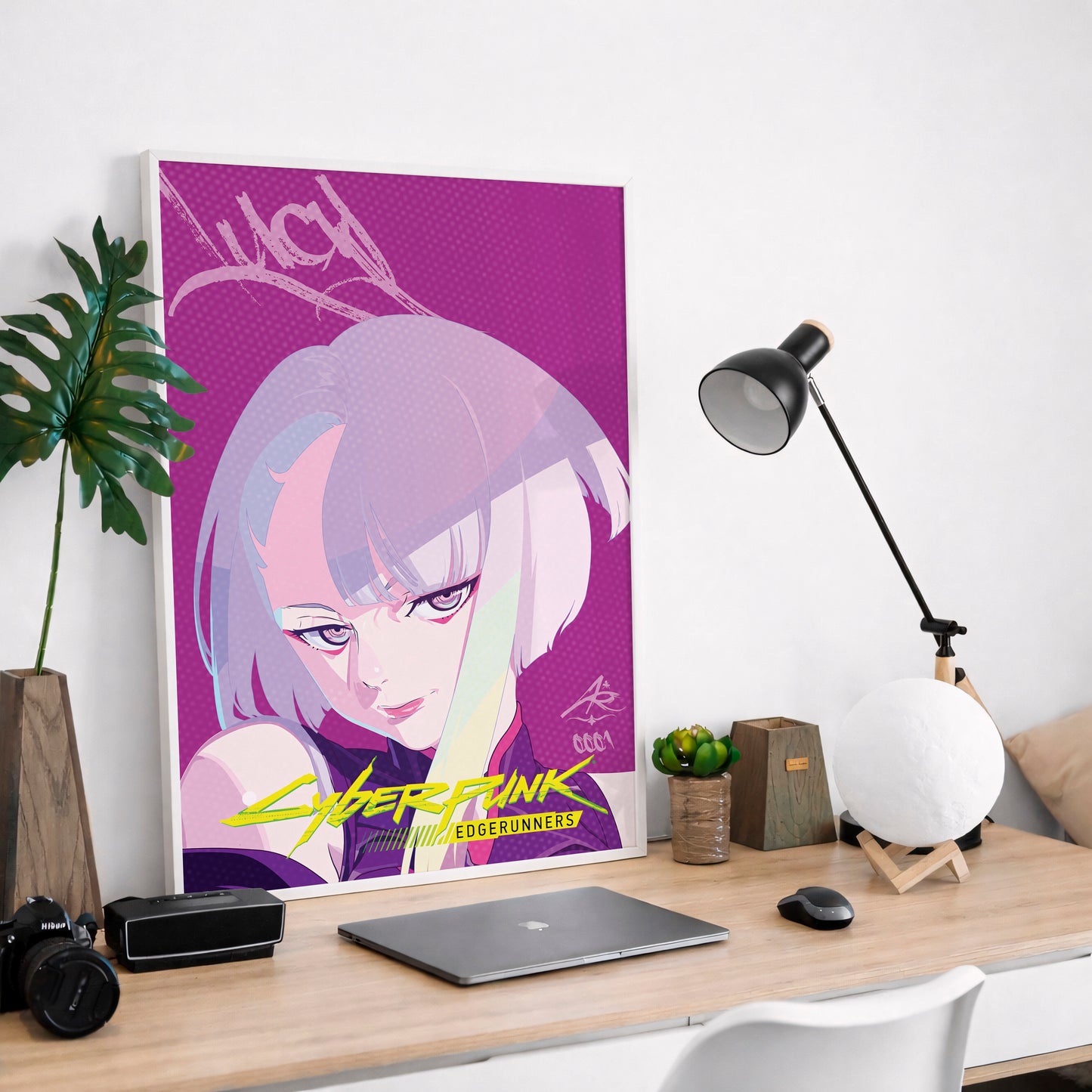 Cyberpunk Anime Girl Poster, Pink Aesthetic Wall Art, Futuristic Neon Print