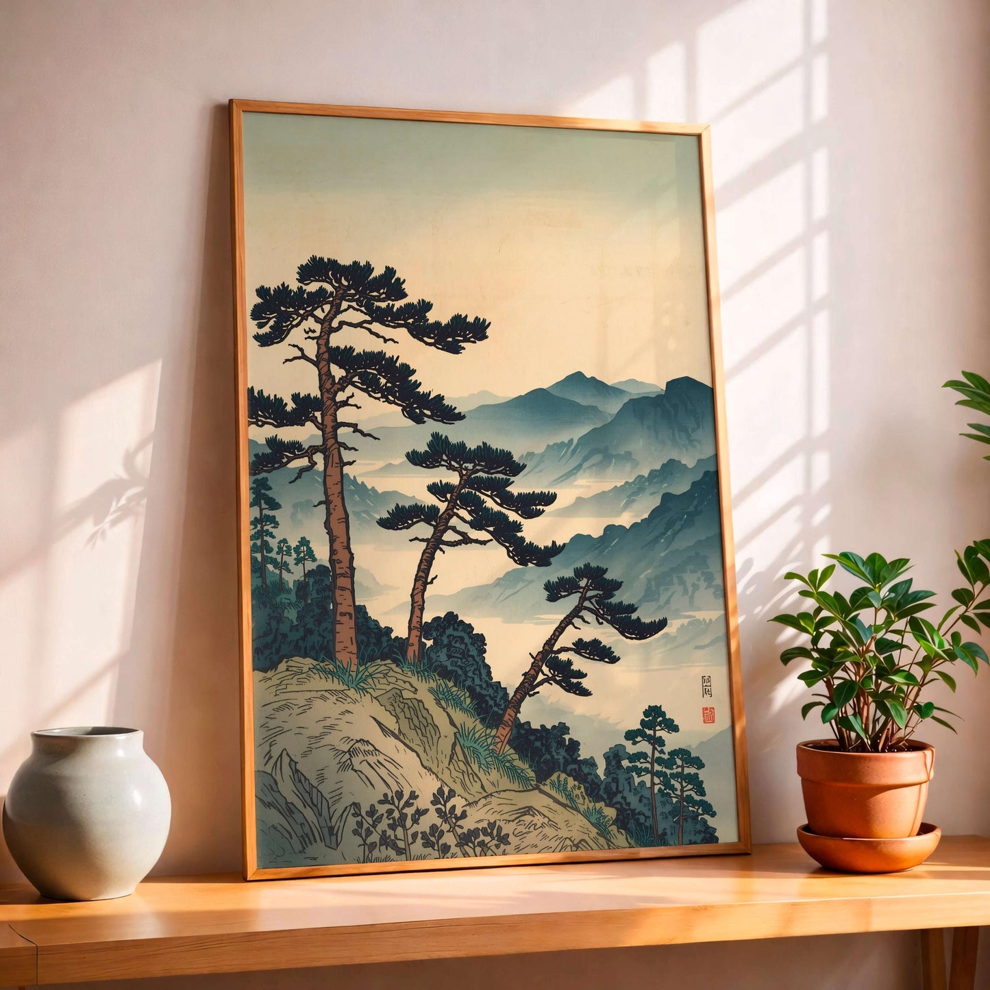 Ukiyo, E Japanese Landscape Poster, Mountain Pine Tree Art Print