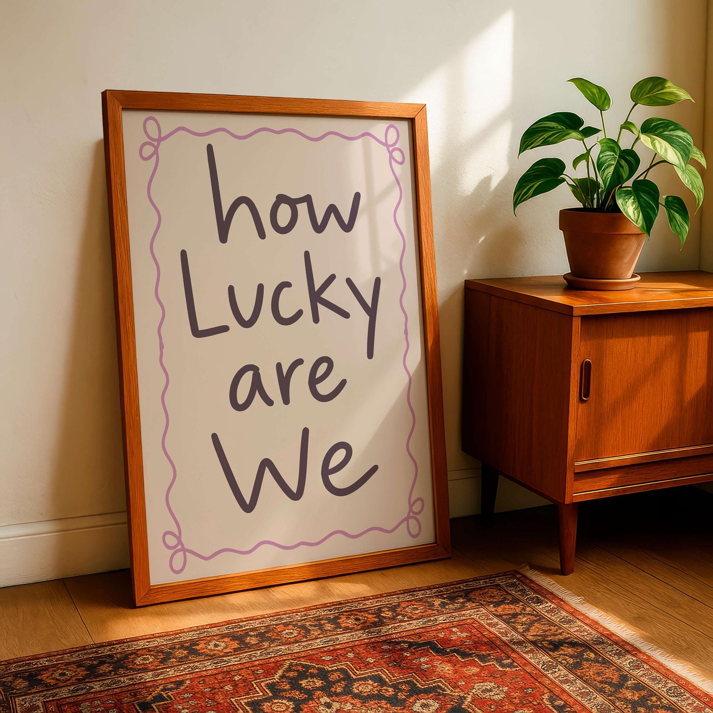 How Lucky Are We Print, Cute Quote Wall Art, Modern Typography Poster