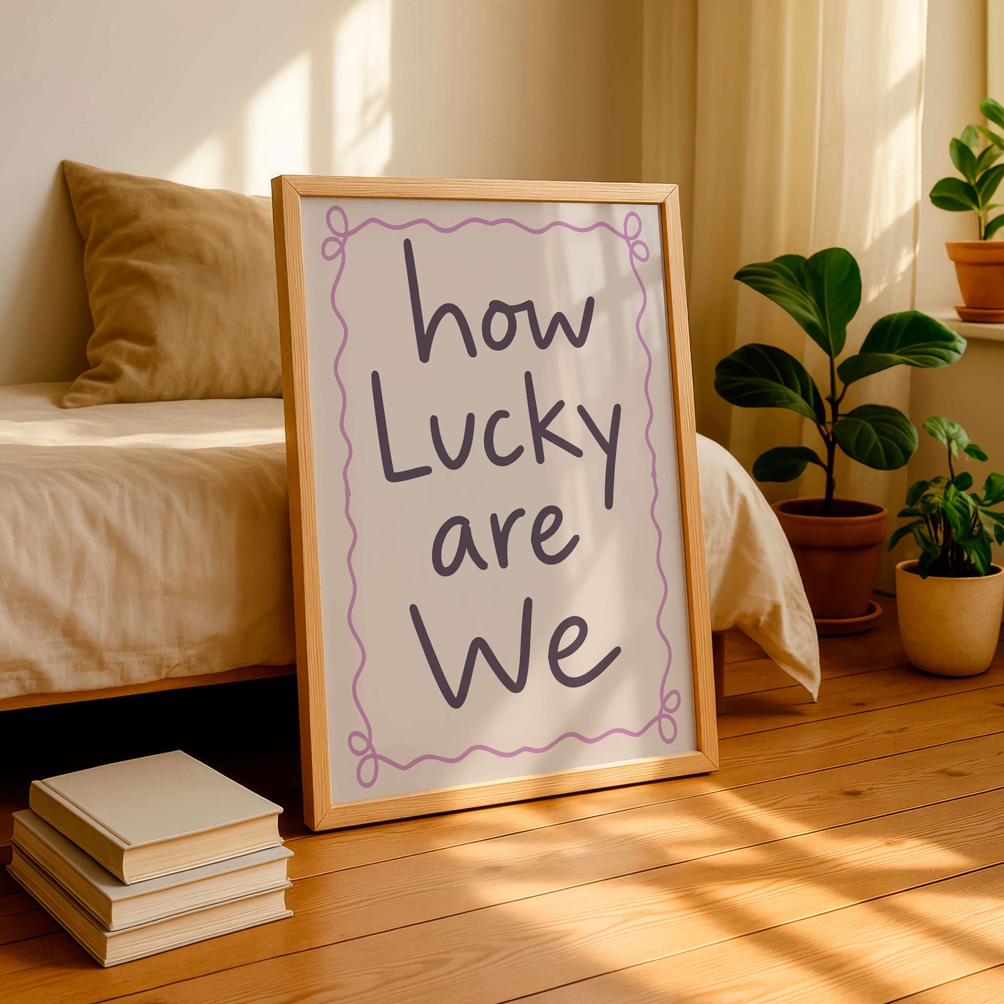 How Lucky Are We Print, Cute Quote Wall Art, Modern Typography Poster