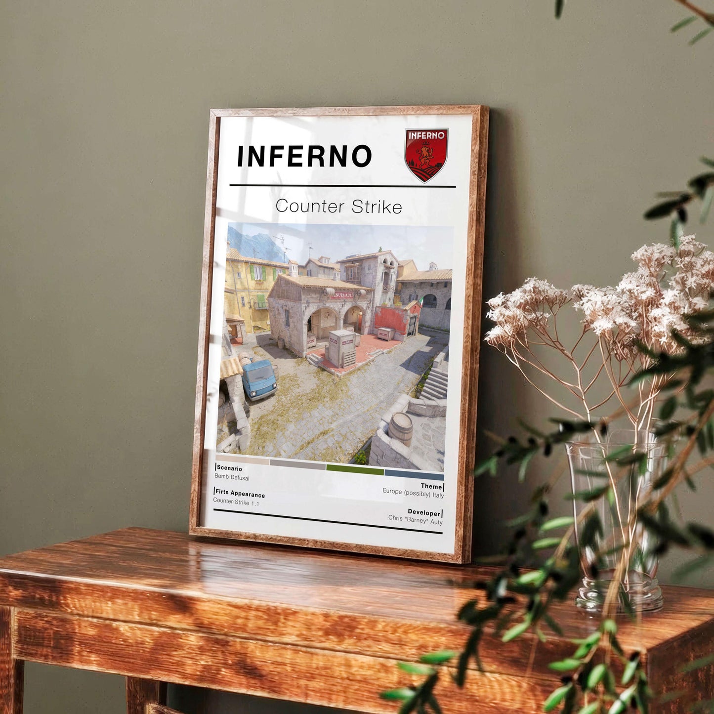 Poster Map Inferno Csgo, Gaming Room Wall Decor, Wall art Gamer