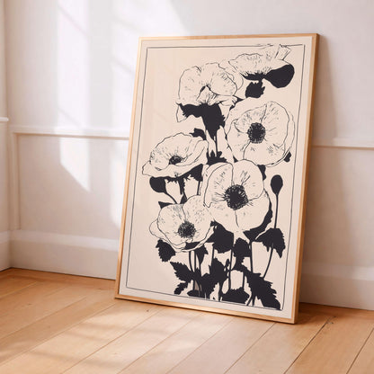 Minimalist Botanical Wall Art, Black Floral Line Art Print, Neutral Flower Poster