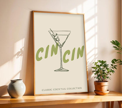 Cin Cin Martini, Elegant Kitchen Art, Decoration Wall