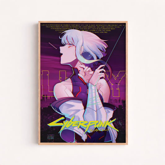 Cyberpunk Anime Girl Poster, Futuristic City Night Wall Art, Neon Sci Fi Print