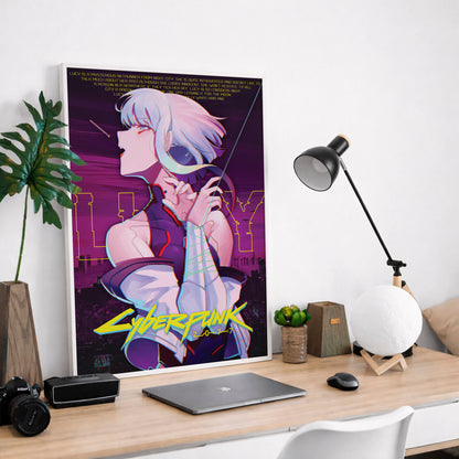 Cyberpunk Anime Girl Poster, Futuristic City Night Wall Art, Neon Sci Fi Print