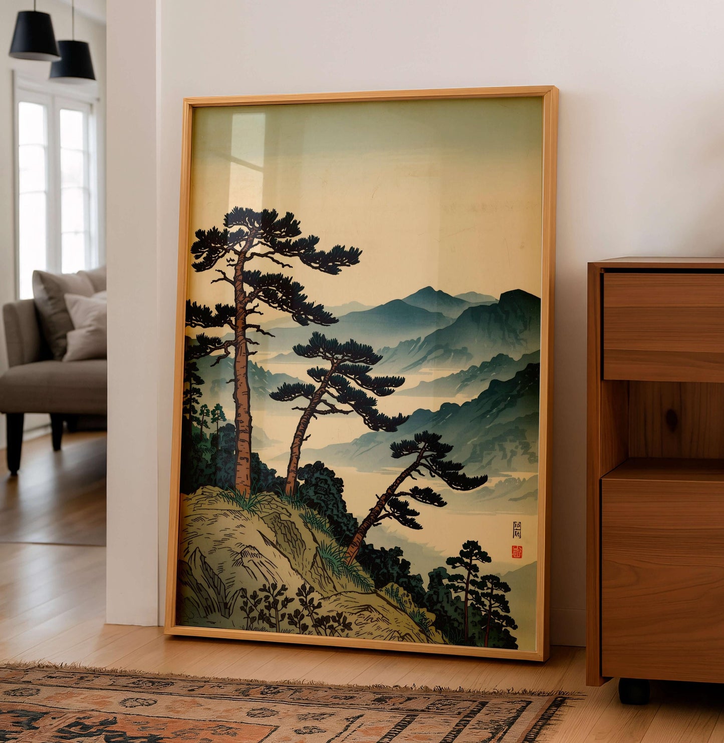 Ukiyo, E Japanese Landscape Poster, Mountain Pine Tree Art Print