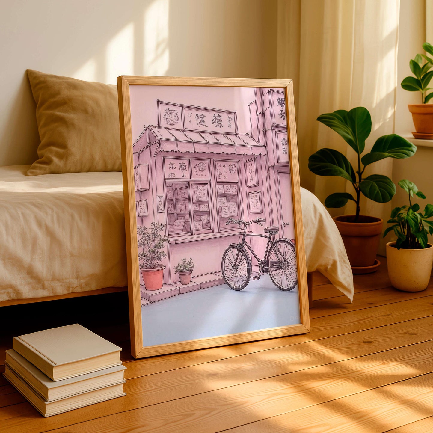 Tokyo Shop Bicycle Art Print, Japanese Street Illustration