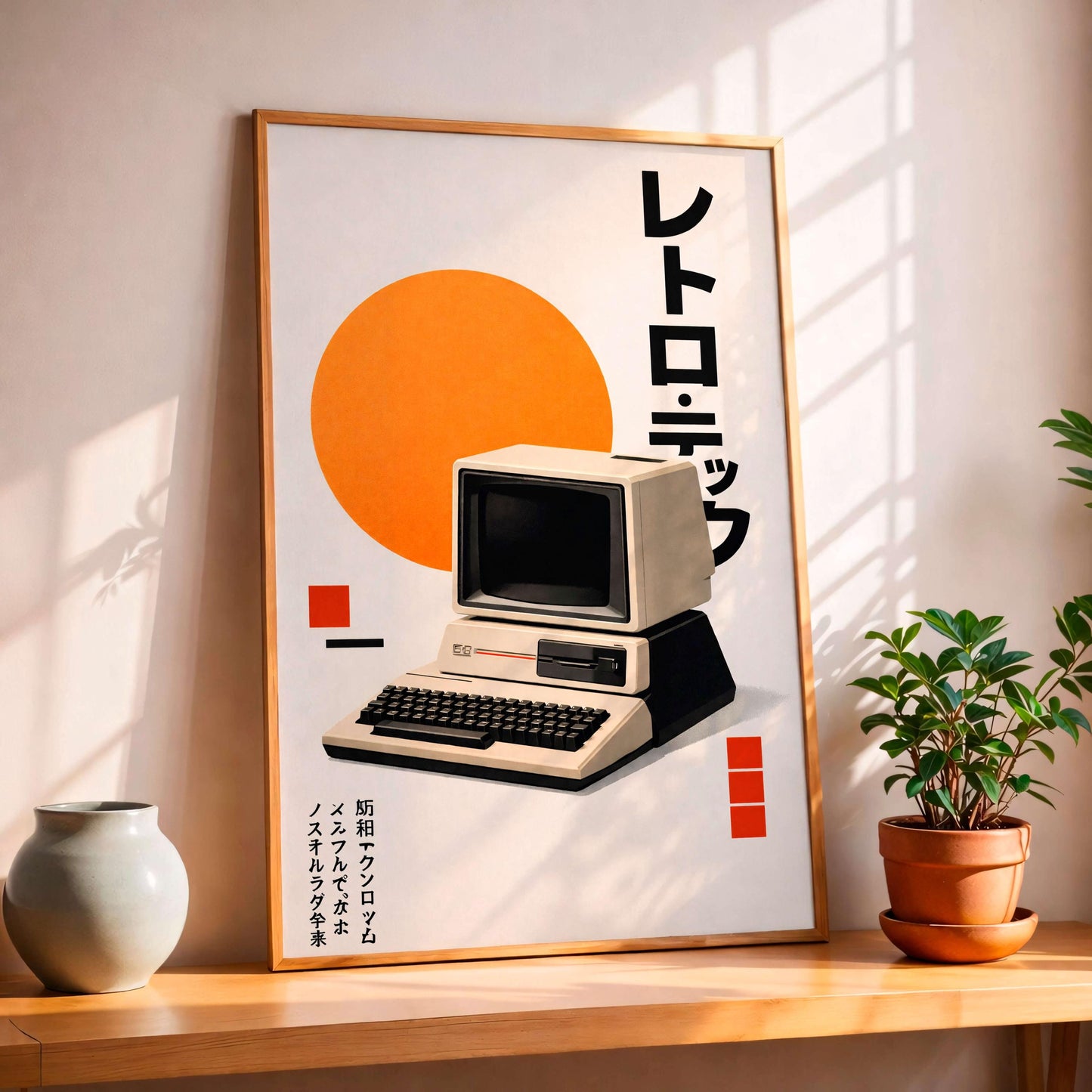 Retro Computer Wall Art, Vintage Technology Poster Print, Japanese Minimalist