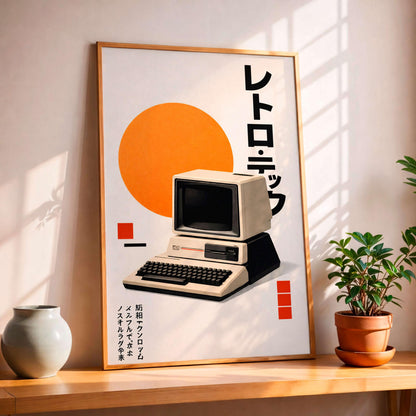 Retro Computer Wall Art, Vintage Technology Poster Print, Japanese Minimalist