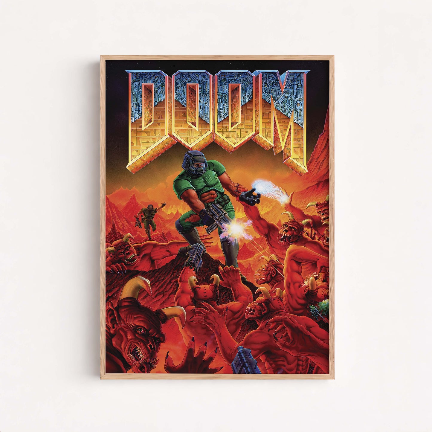 Doom Eternal Slayer Poster Retro Sci Fi Wall Art Futuristic Gamer Room Decor Demon Action Print