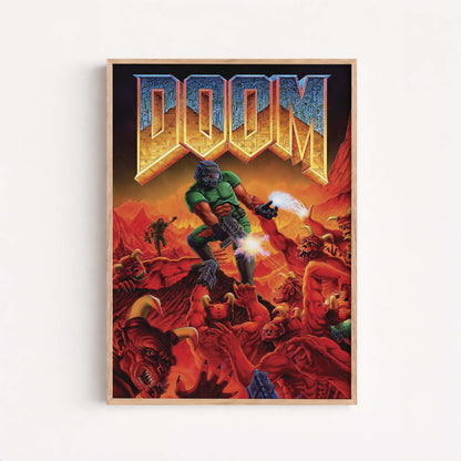 Doom Eternal Slayer Poster Retro Sci Fi Wall Art Futuristic Gamer Room Decor Demon Action Print