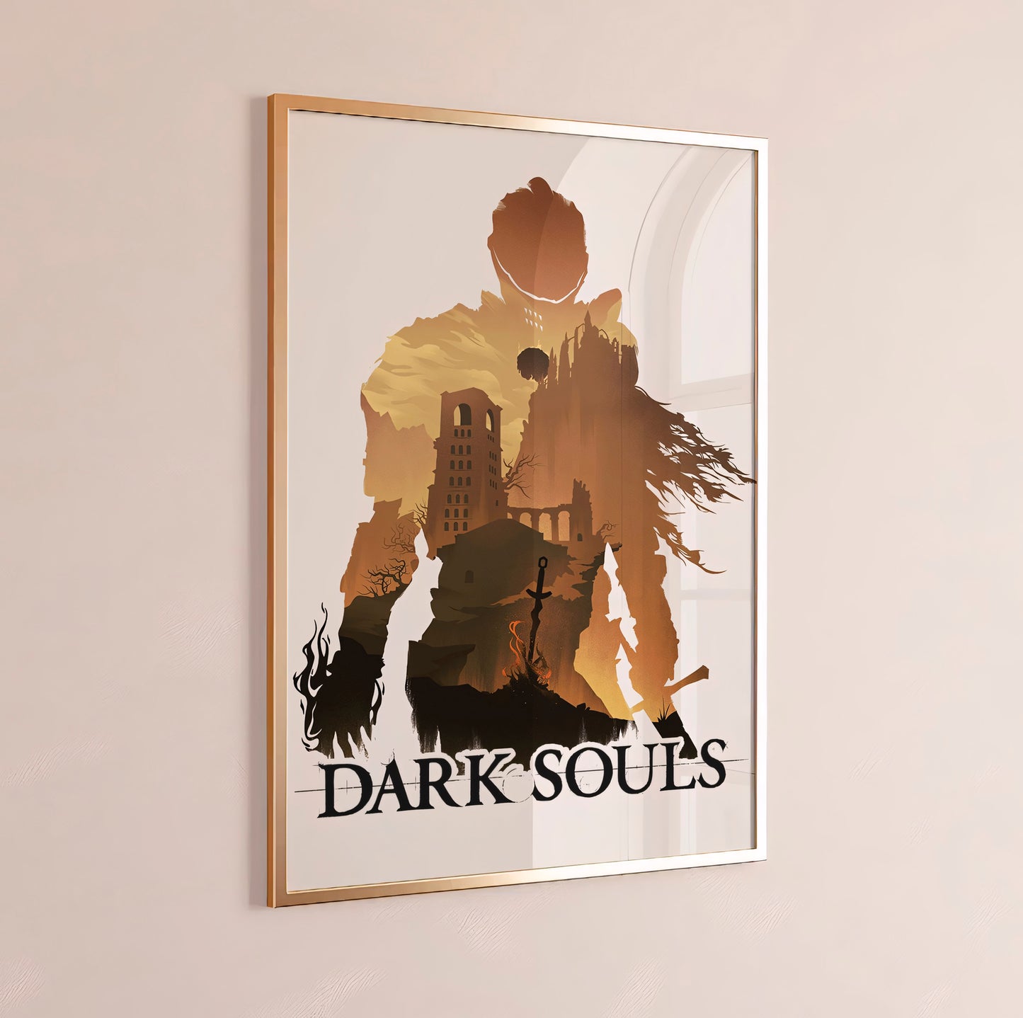 Dark Fantasy Silhouette Poster, Medieval Castle Wall Art, Minimal Aesthetic Print