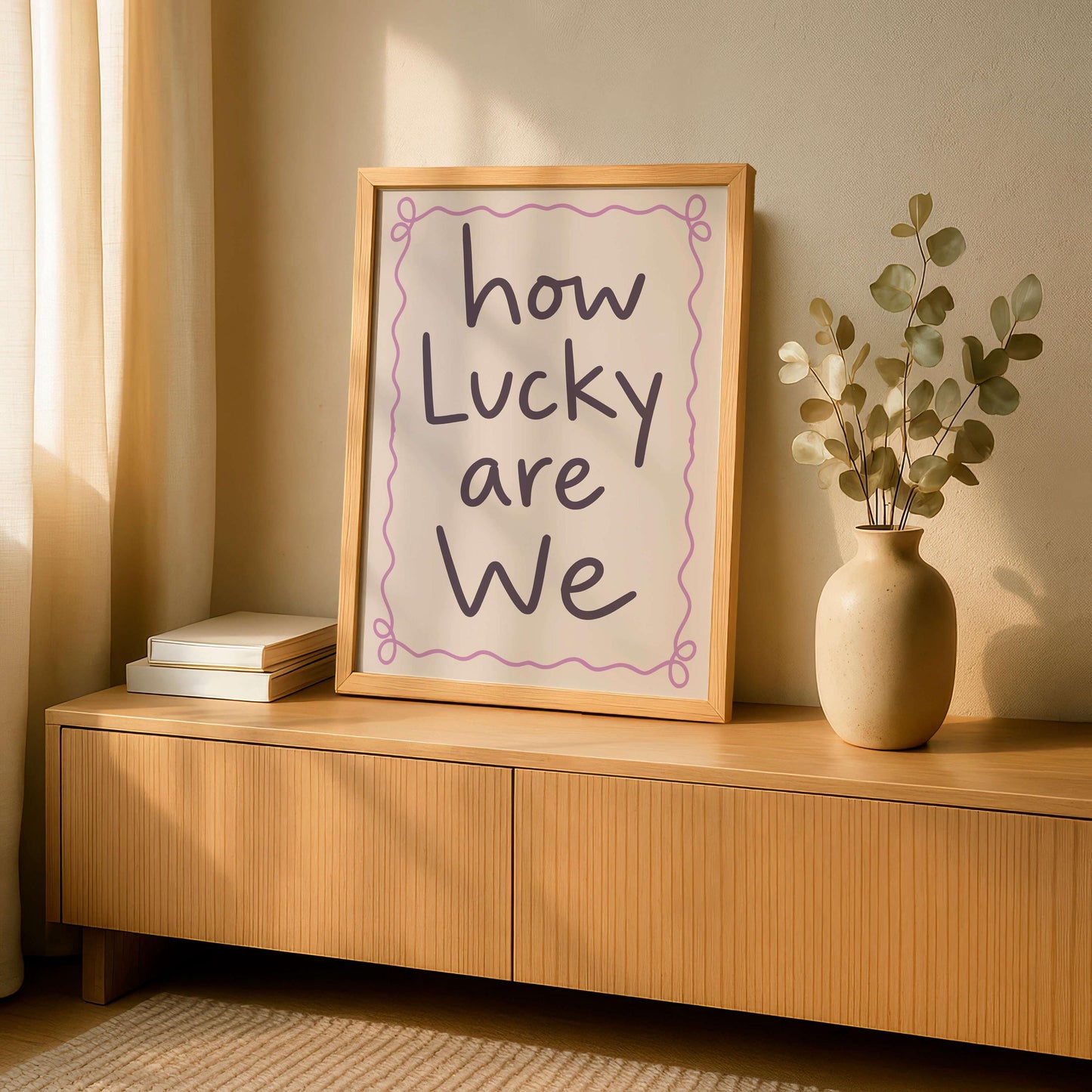 How Lucky Are We Print, Cute Quote Wall Art, Modern Typography Poster