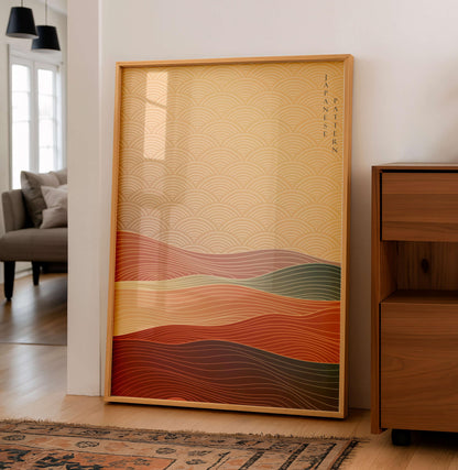 Japanese Abstract Landscape Print, Zen Pattern, Neutral Modern Wall