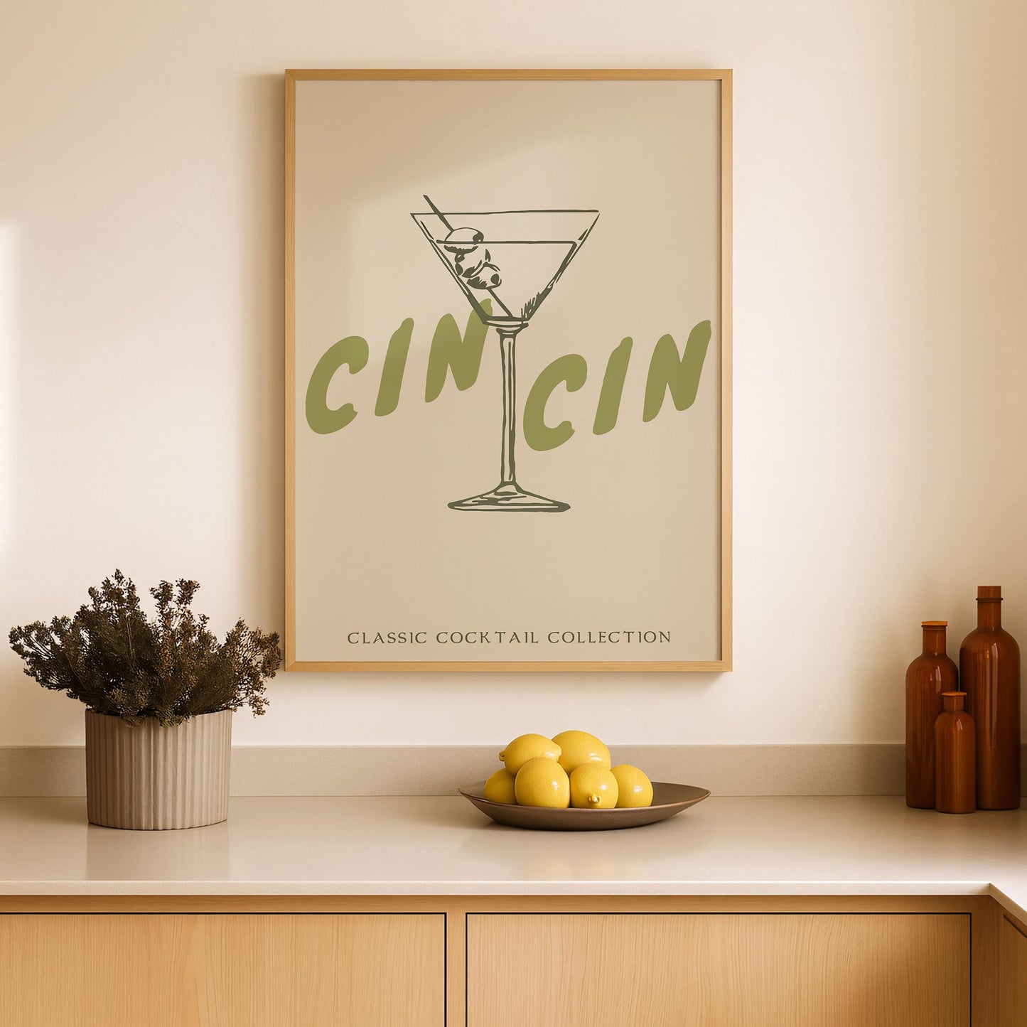 Cin Cin Martini, Elegant Kitchen Art, Decoration Wall