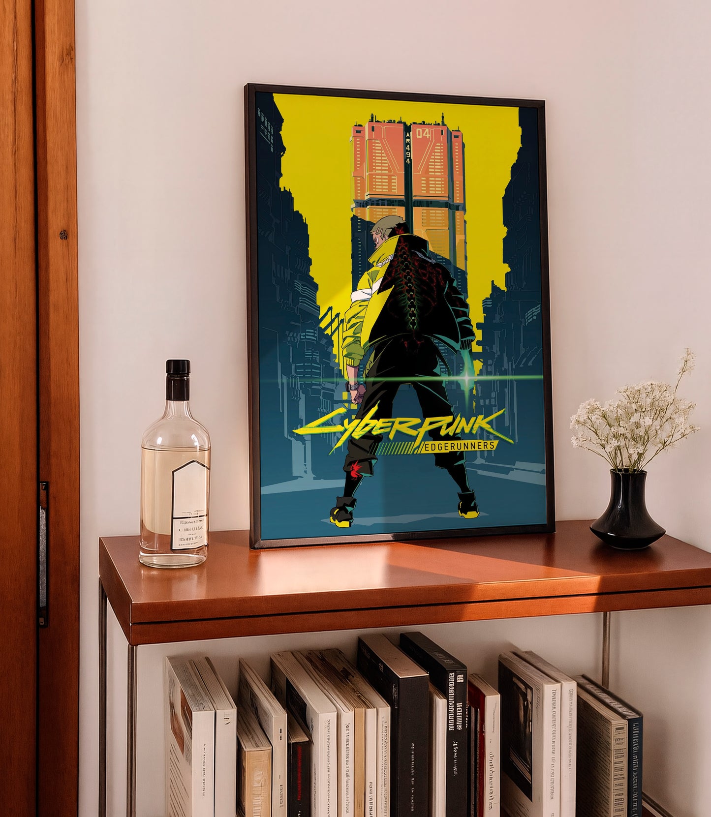 Cyberpunk City Poster, Futuristic Urban Wall Art, Neon Yellow Aesthetic Print
