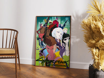 Cyberpunk Anime Team Poster, Futuristic Neon City Wall Art, Gamer Room Decor