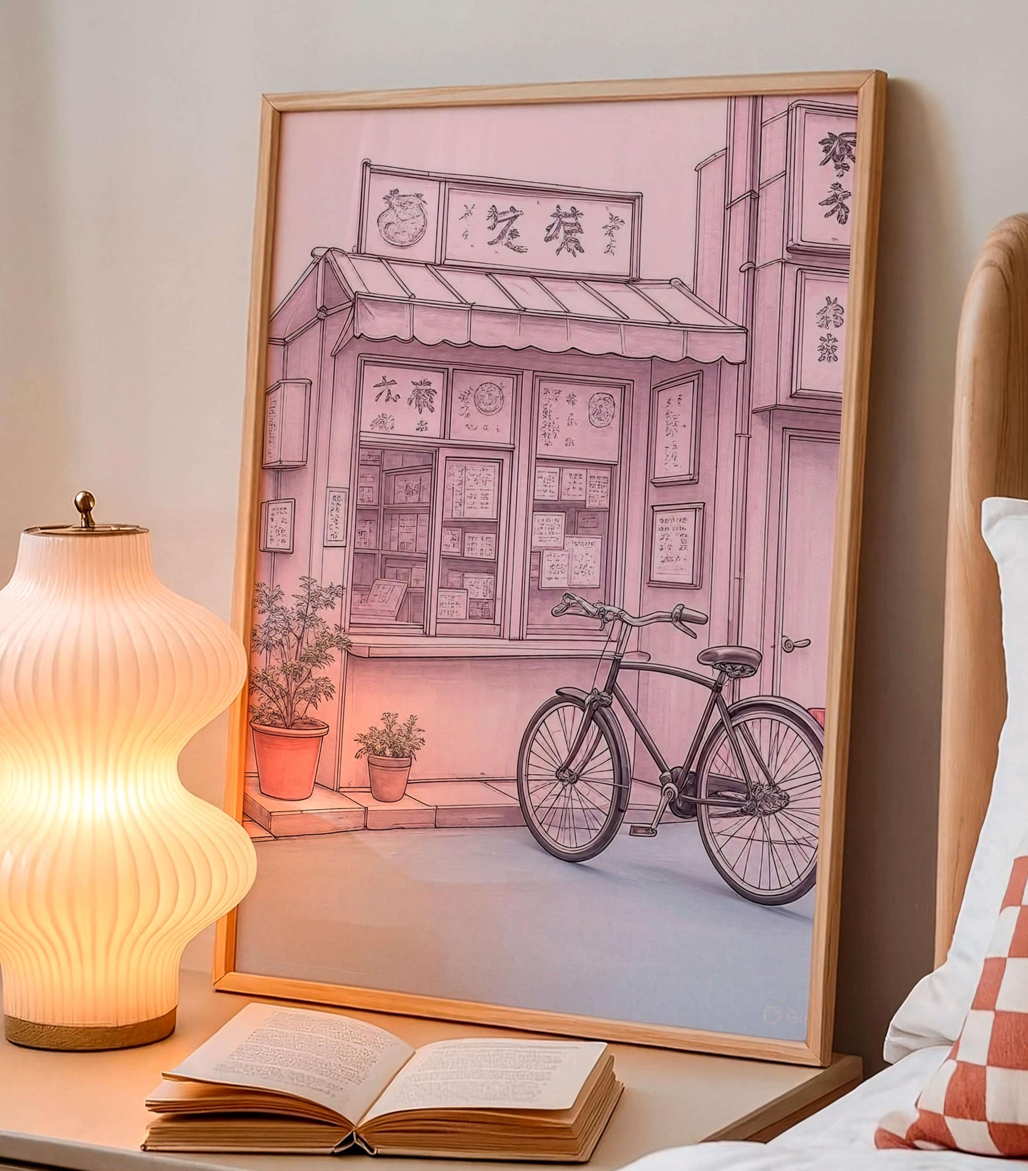 Tokyo Shop Bicycle Art Print, Japanese Street Illustration