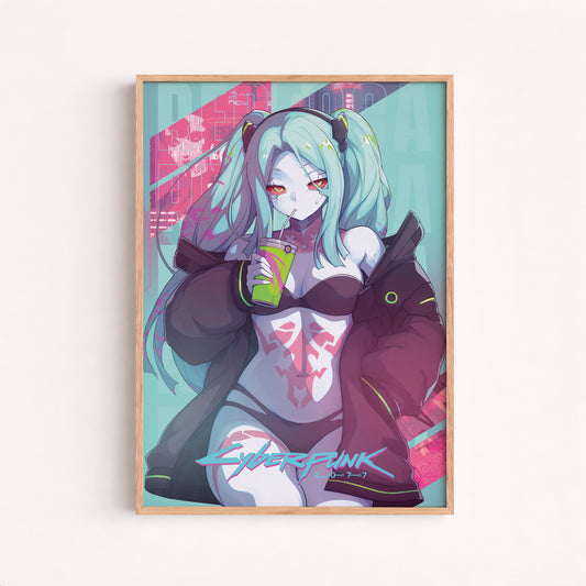 Cyberpunk Anime Girl Poster, Neon Aesthetic Wall Art, Futuristic Character Print