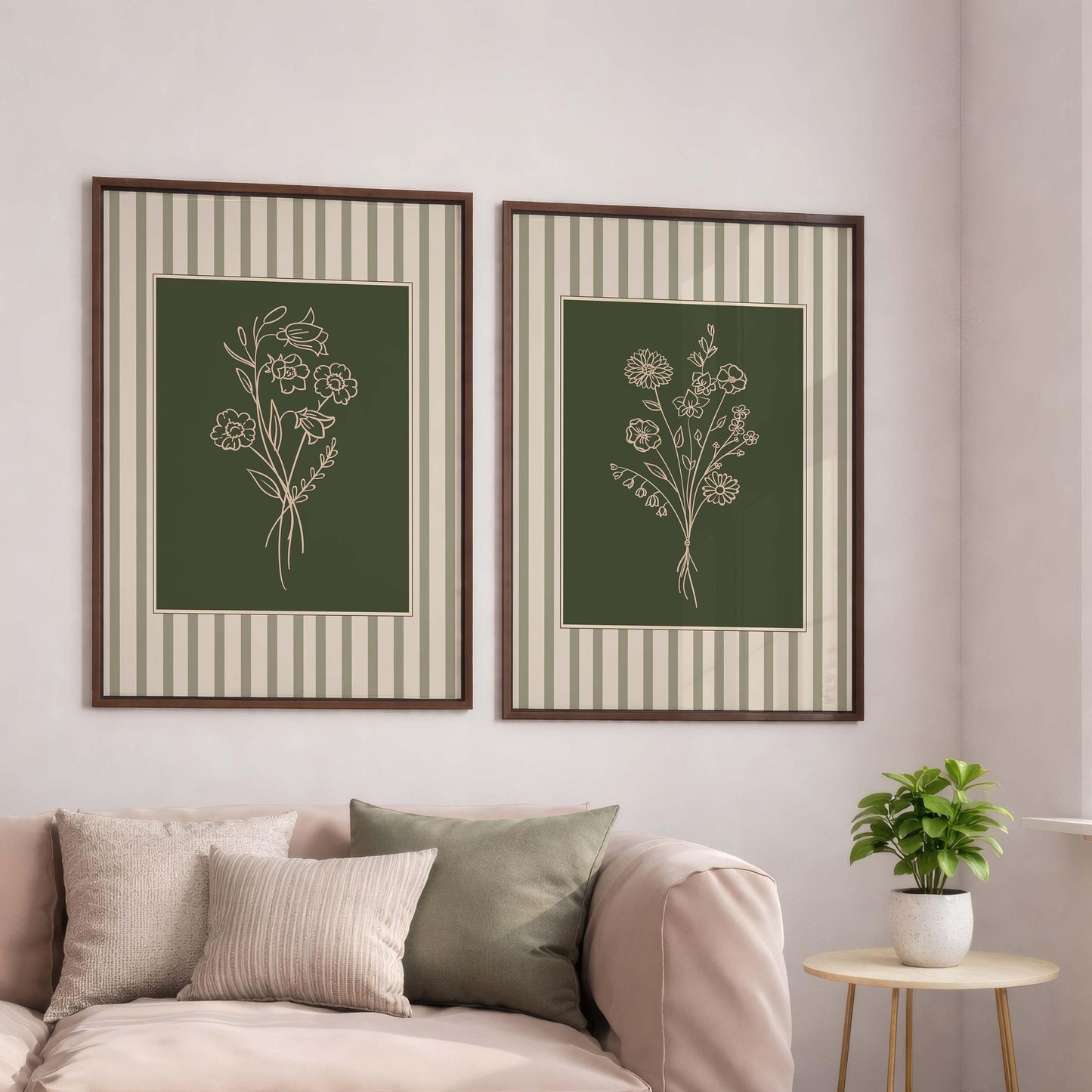 Sage Green Floral Line Art Prints, Botanical Gallery Wall Set