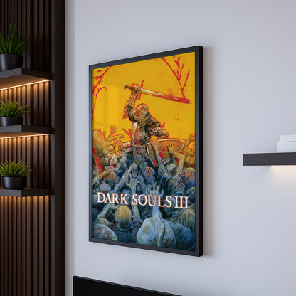 Dark Fantasy Battle Poster, Medieval Warrior Wall Art, Action Scene Print