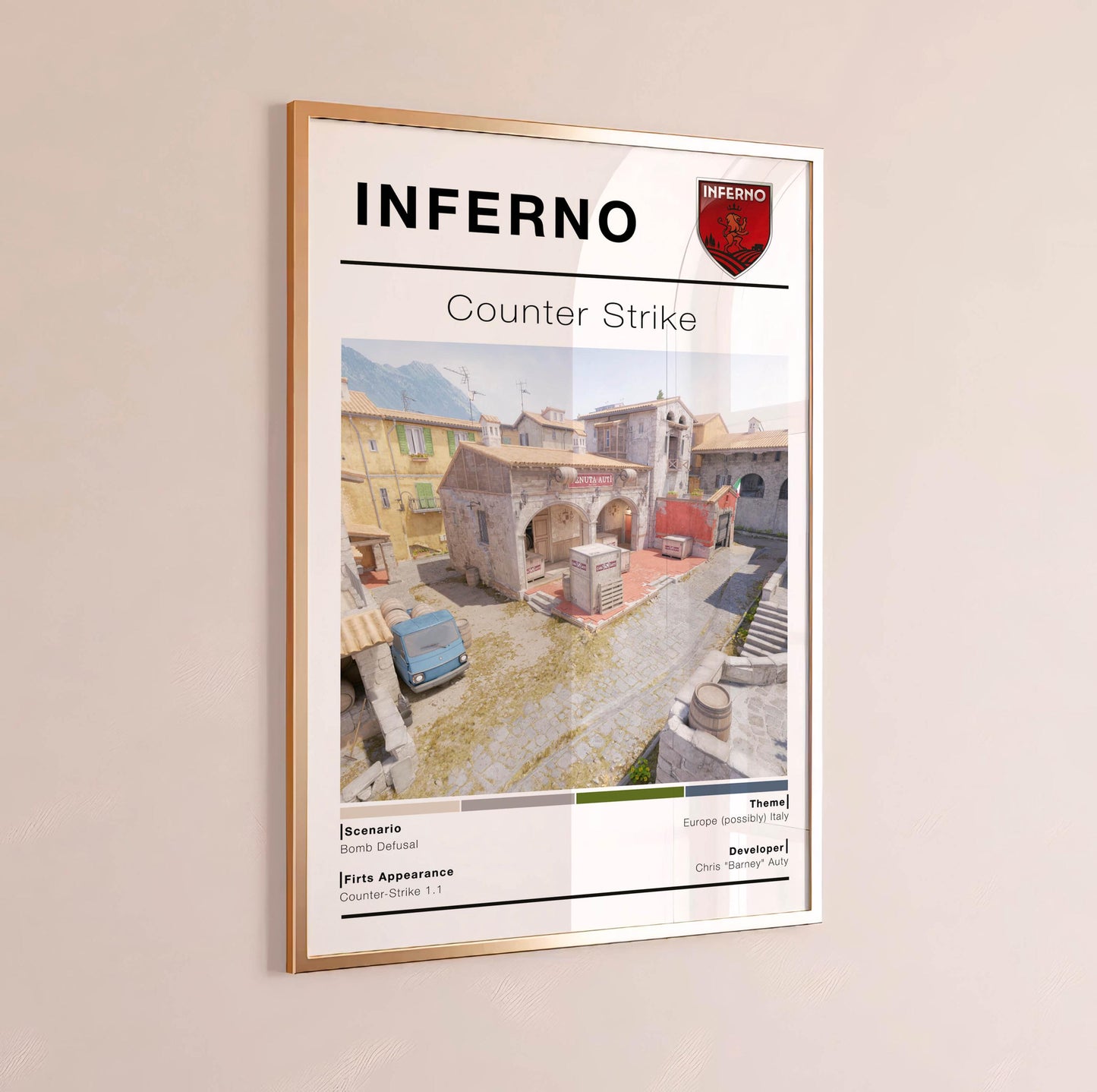 Poster Map Inferno Csgo, Gaming Room Wall Decor, Wall art Gamer