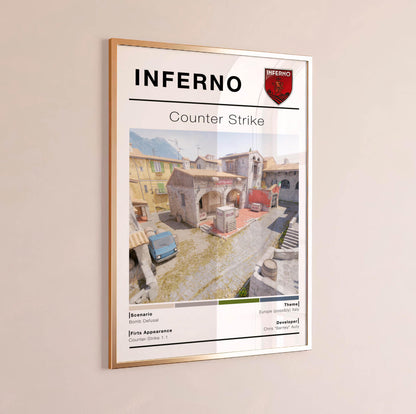 Poster Map Inferno Csgo, Gaming Room Wall Decor, Wall art Gamer