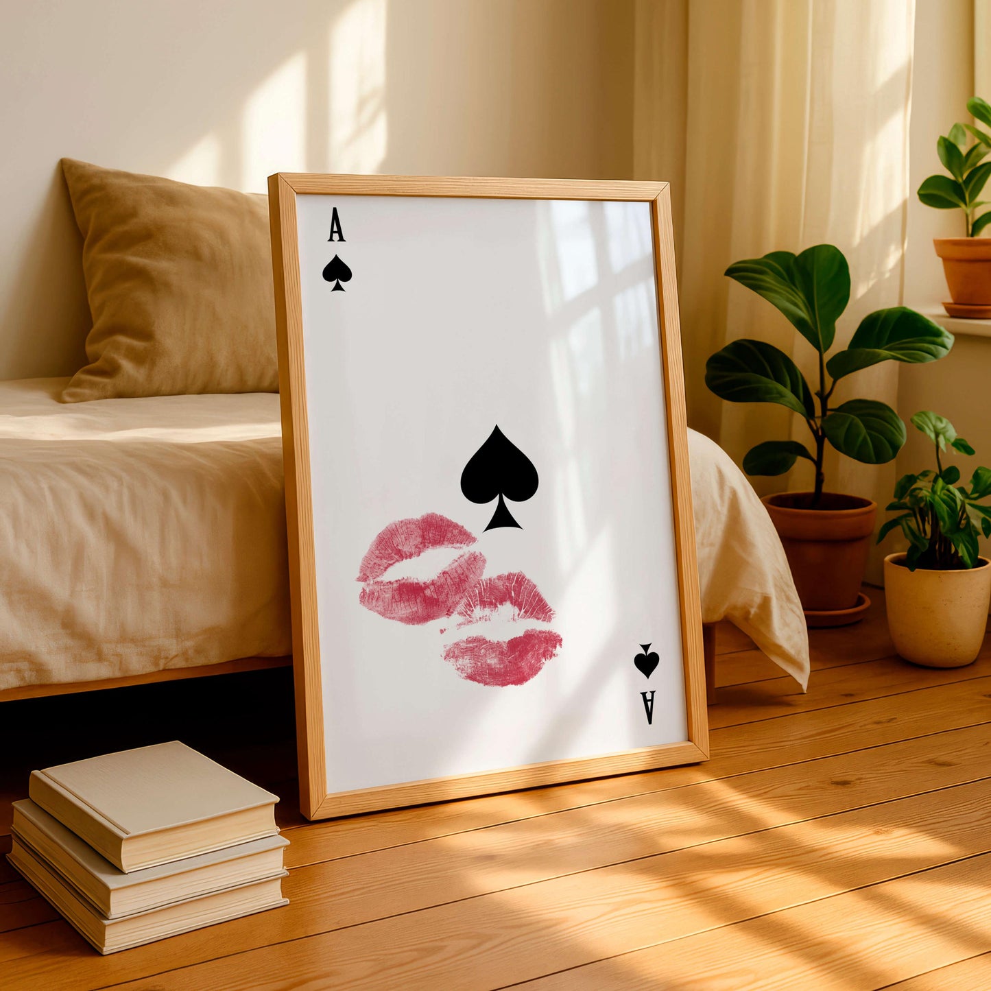 Ace Of Hearts Print Kiss, Romantic Lips Wall Art, Minimal Love Poster