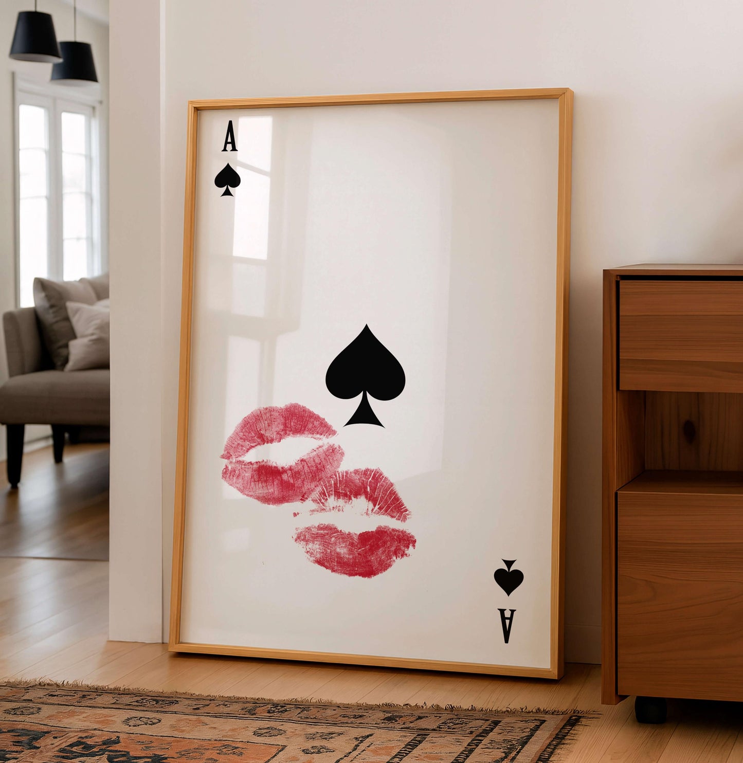 Ace Of Spades Lips Poster, Romantic Kiss Wall Art, Minimalist Poster