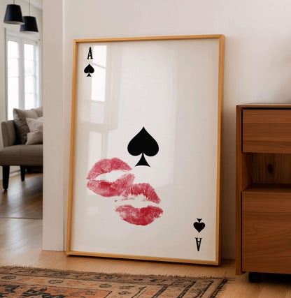 Ace Of Spades Lips Poster, Romantic Kiss Wall Art, Minimalist Poster
