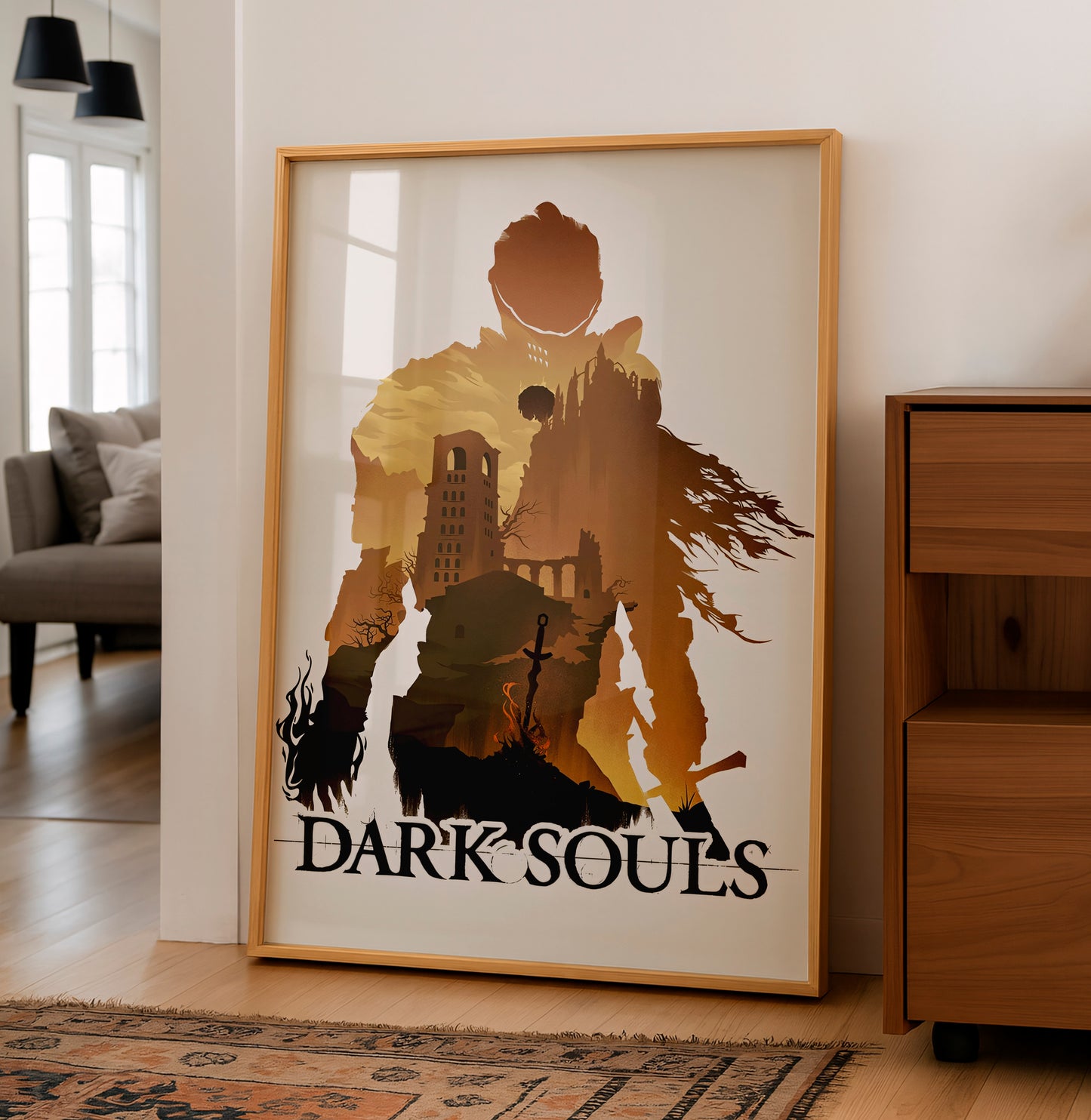 Dark Fantasy Silhouette Poster, Medieval Castle Wall Art, Minimal Aesthetic Print