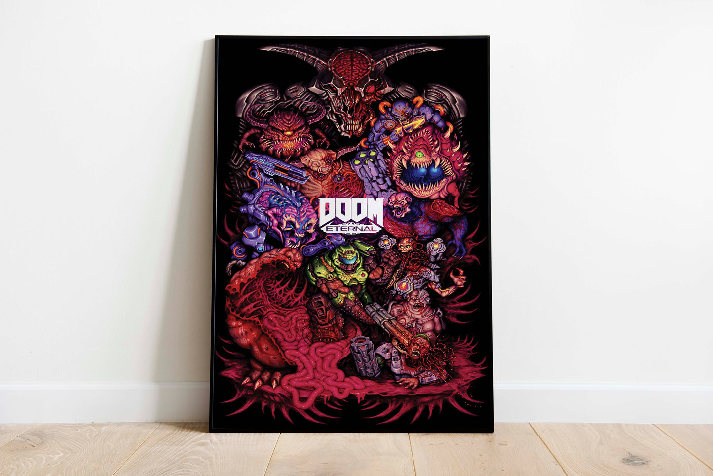 Doom Eternal Slayer Poster Retro Sci Fi Wall Art Futuristic Gamer Room Decor Demon Action Print