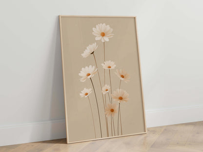 Soft Botanical Daisy Print, Neutral Floral Illustration, Light Minimal
