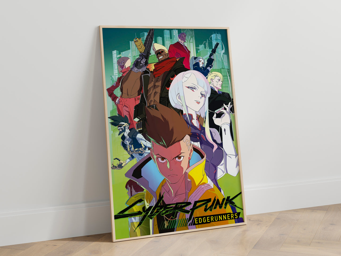 Cyberpunk Anime Team Poster, Futuristic Neon City Wall Art, Gamer Room Decor