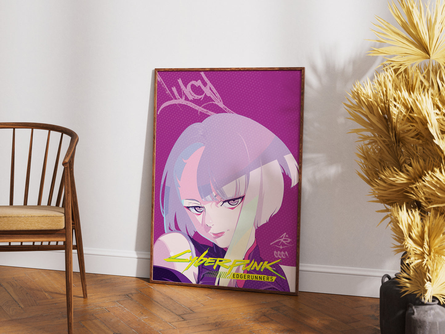 Cyberpunk Anime Girl Poster, Pink Aesthetic Wall Art, Futuristic Neon Print
