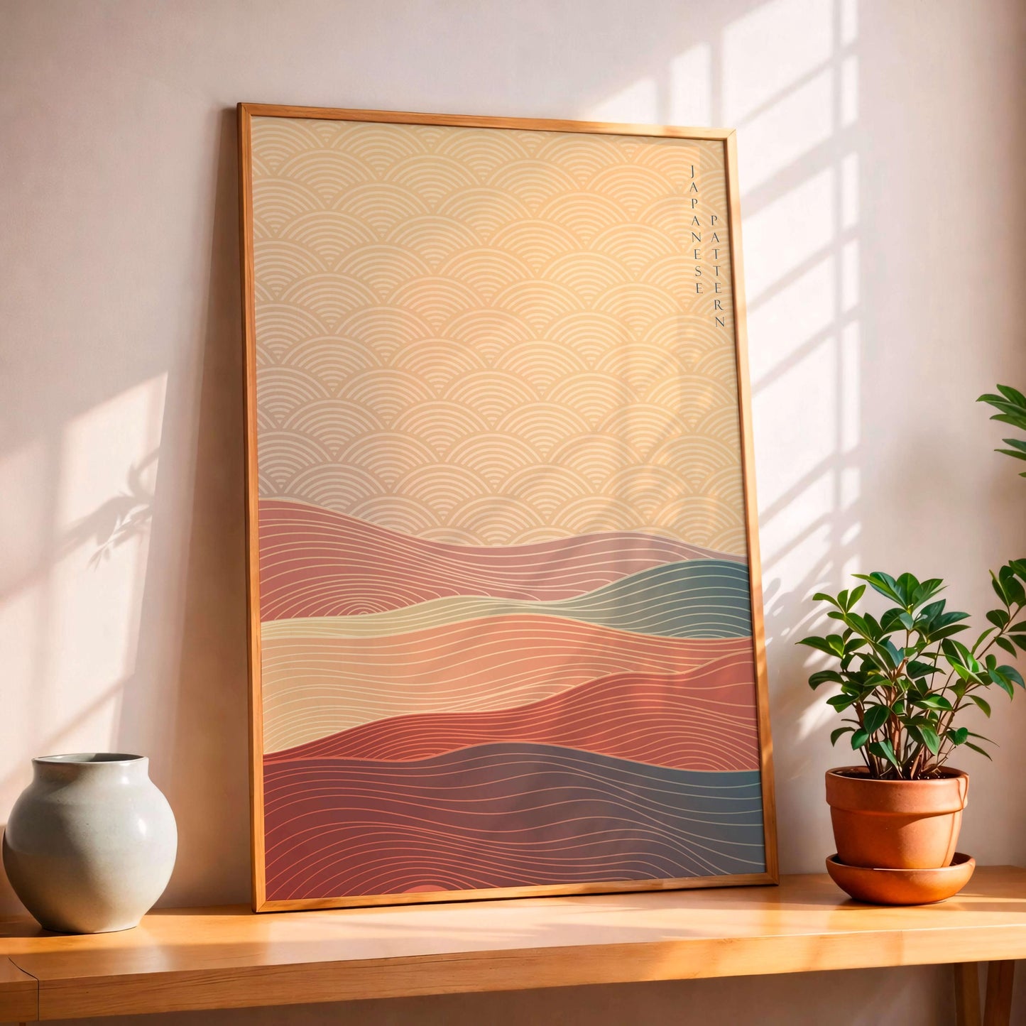 Japanese Abstract Landscape Print, Zen Pattern, Neutral Modern Wall