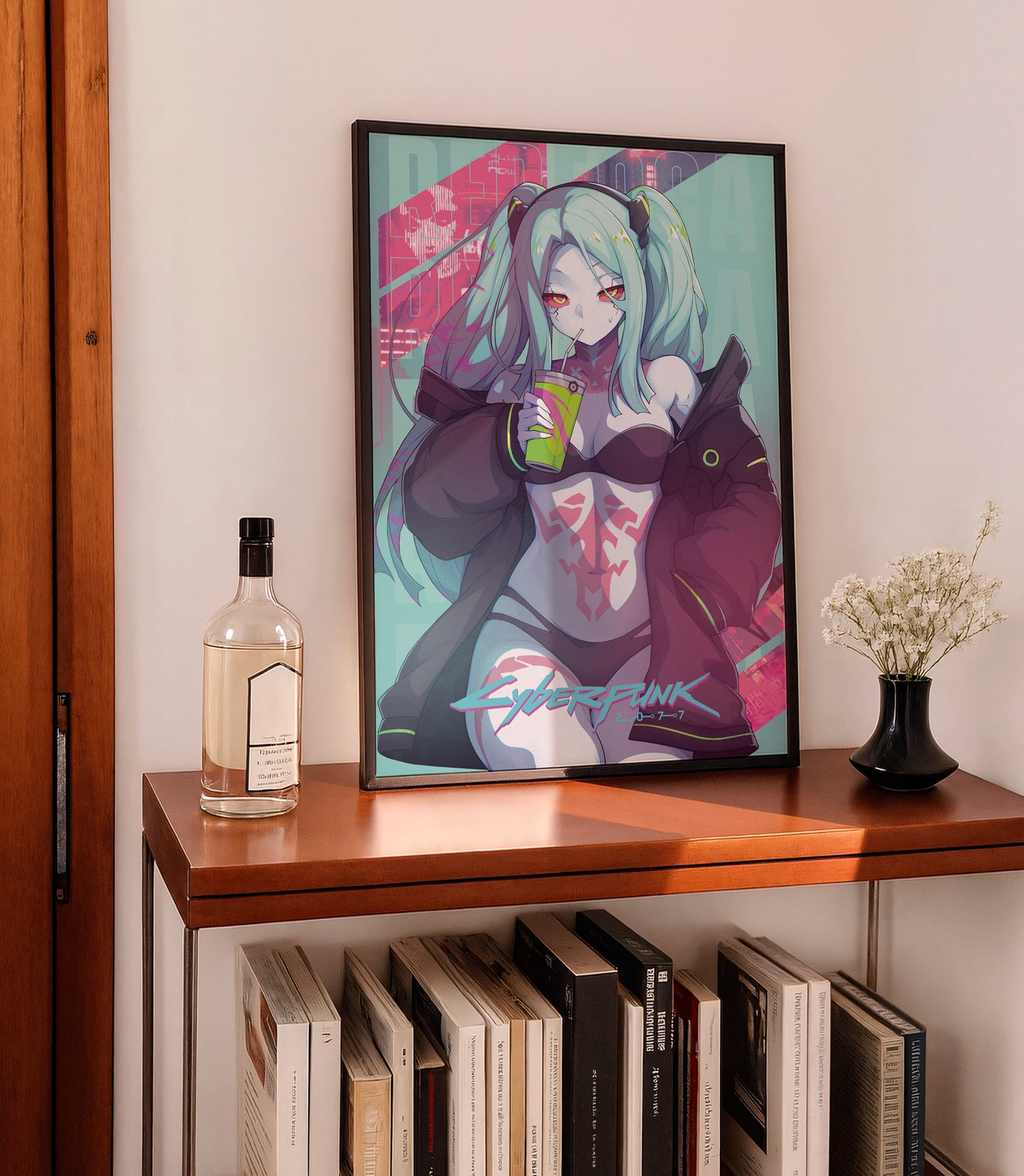 Cyberpunk Anime Girl Poster, Neon Aesthetic Wall Art, Futuristic Character Print