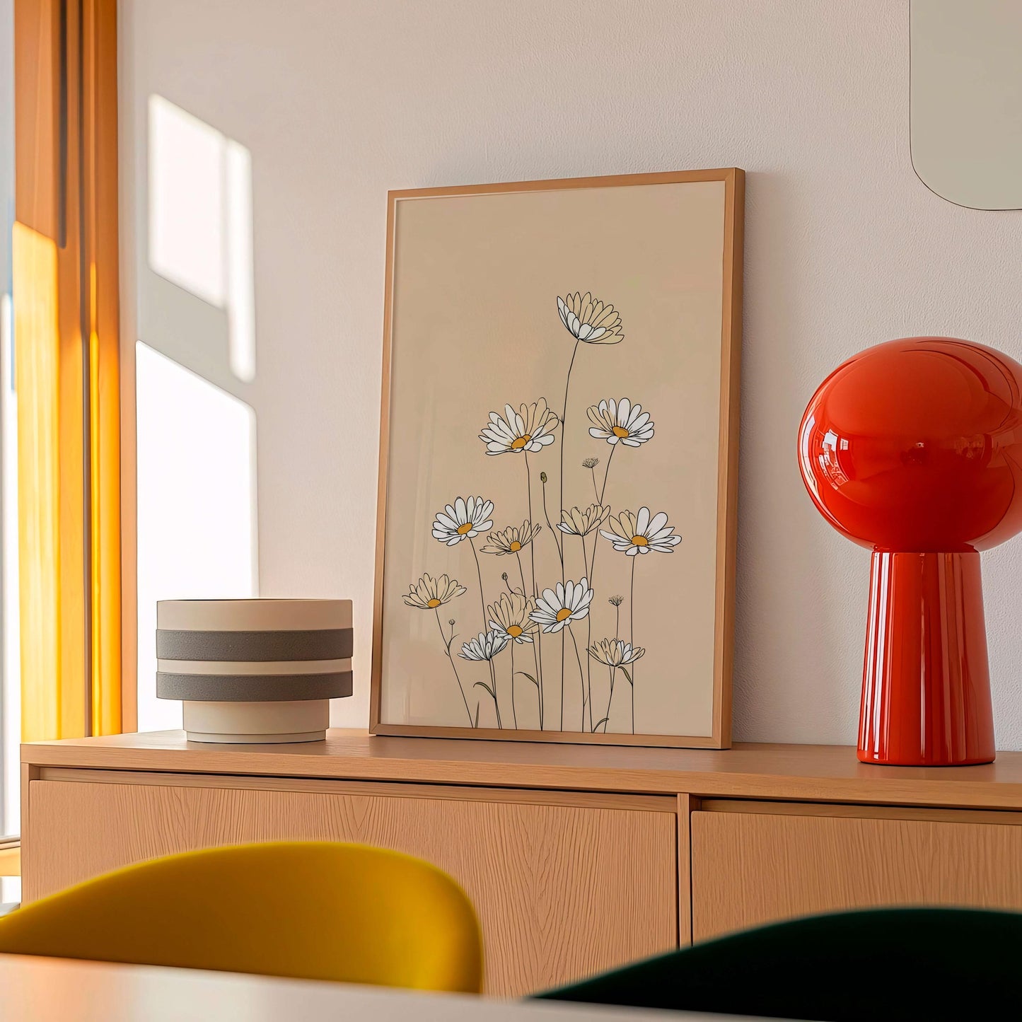 Minimal Daisy Line Illustration, Soft Neutral Floral Artwork,  Decor For Light Spaces