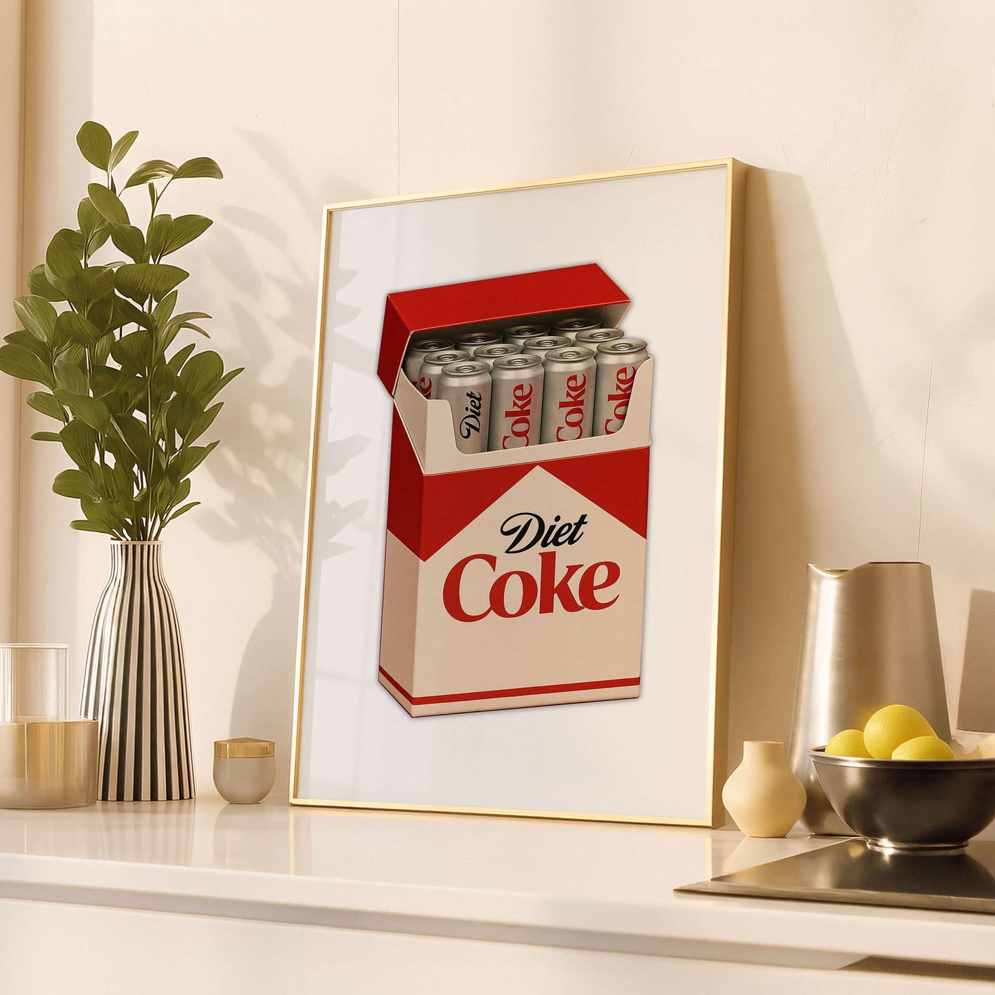 Diet Coke Poster, Retro Kitchen Wall Art, Minimalist Drink Print