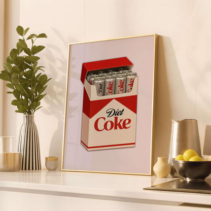 Diet Coke Poster, Retro Kitchen Wall Art, Minimalist Drink Print