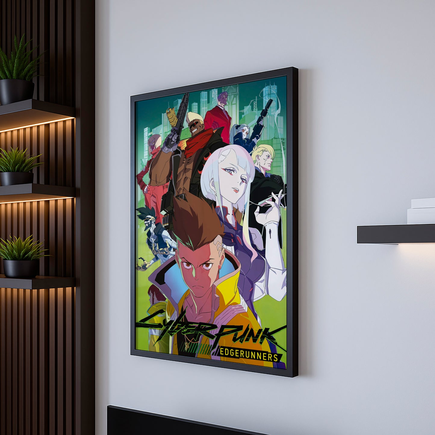 Cyberpunk Anime Team Poster, Futuristic Neon City Wall Art, Gamer Room Decor