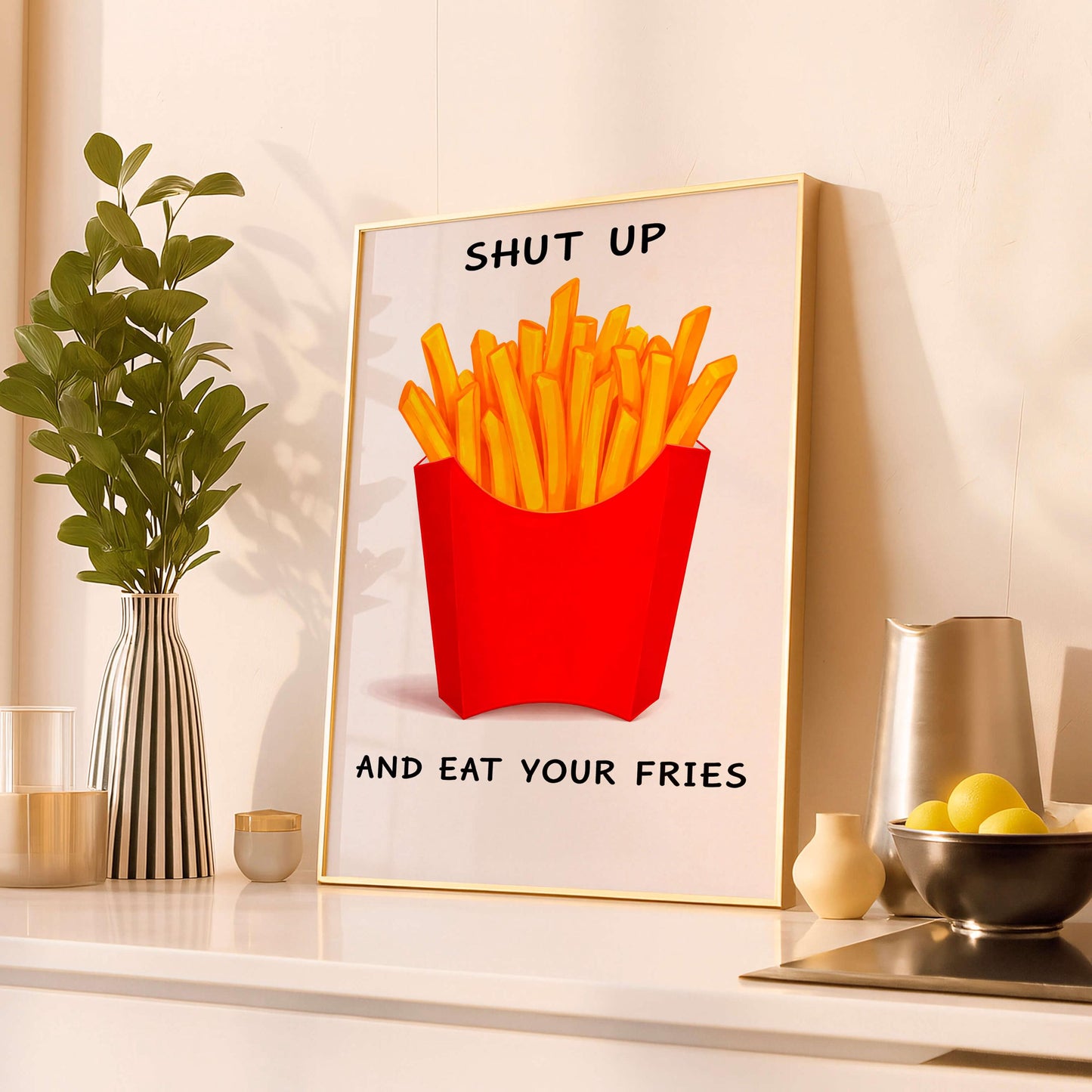 Funny Fries Poster, Kitchen Humor Art Print, Wall Art Prints