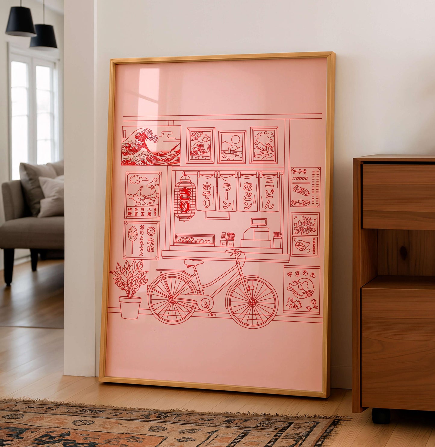 Japanese Ramen Shop Poster, Minimal Line Art, Asian Decor