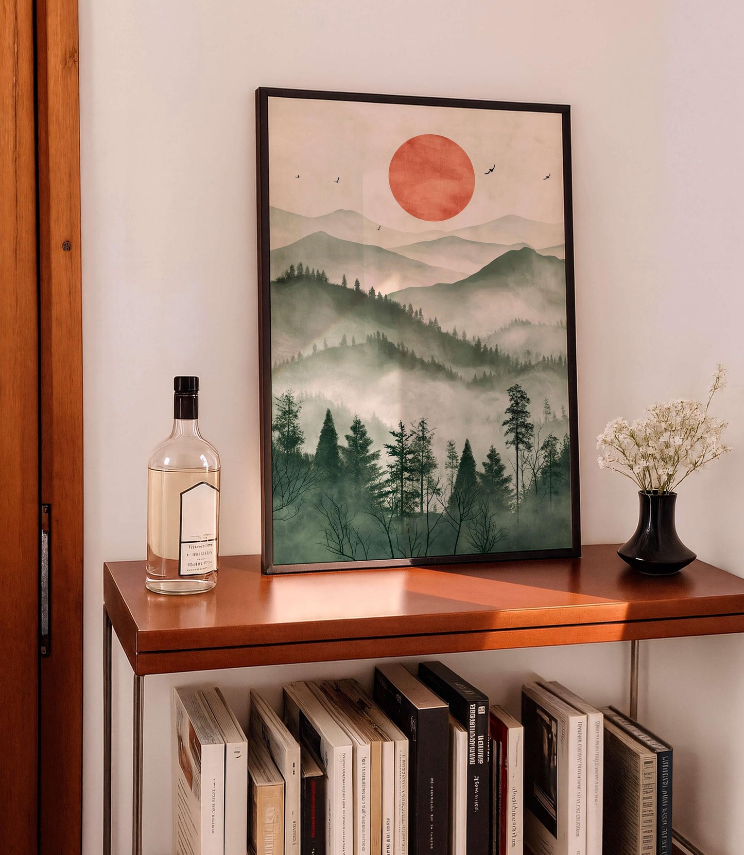 Japanese Zen Landscape Poster, Misty Mountain Illustration, Minimal Nature Artwork