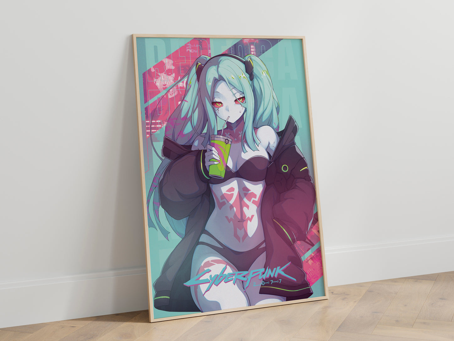Cyberpunk Anime Girl Poster, Neon Aesthetic Wall Art, Futuristic Character Print